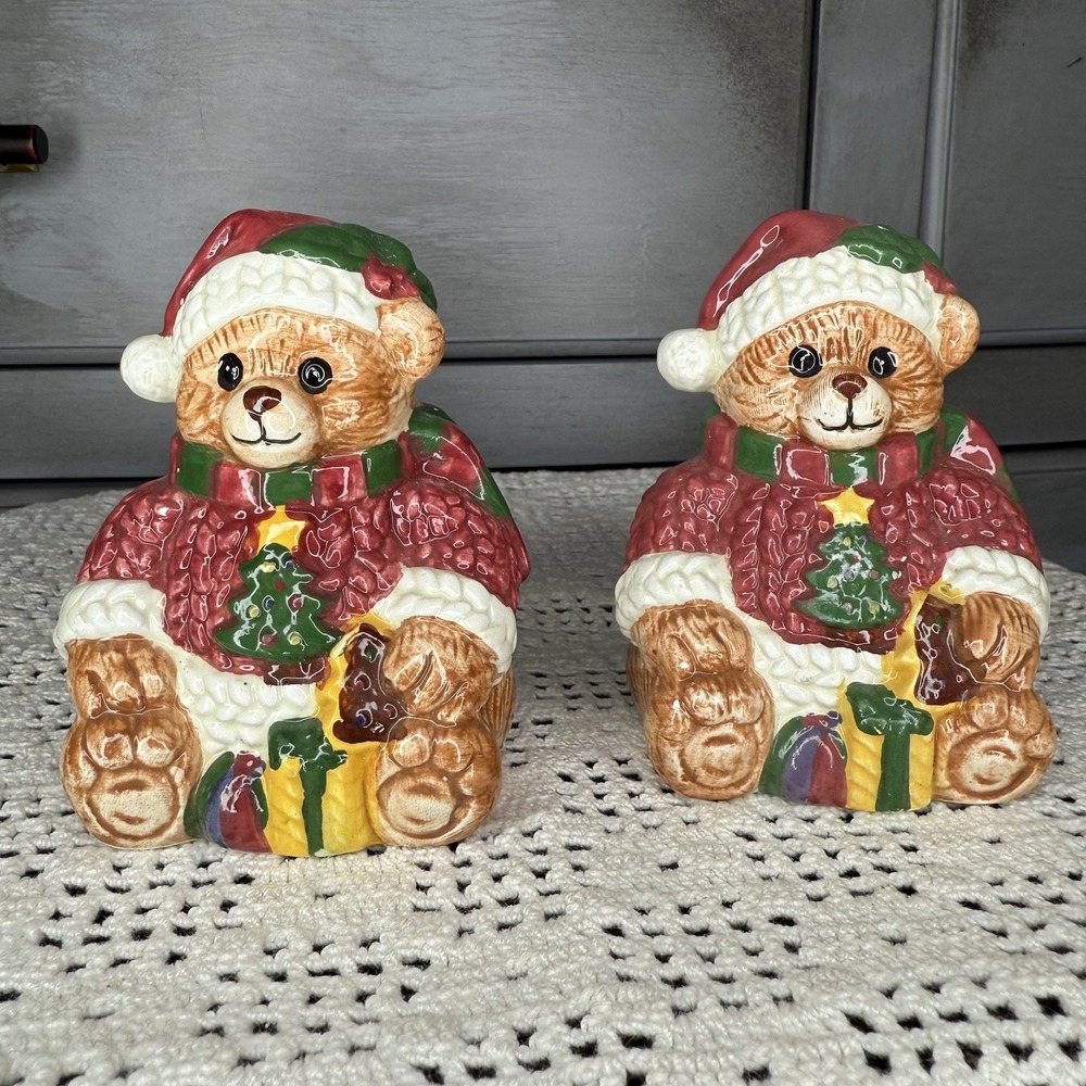 New Vintage 1996 Jay Imports Salt And Pepper Shaker Santa Teddy Bear Christmas